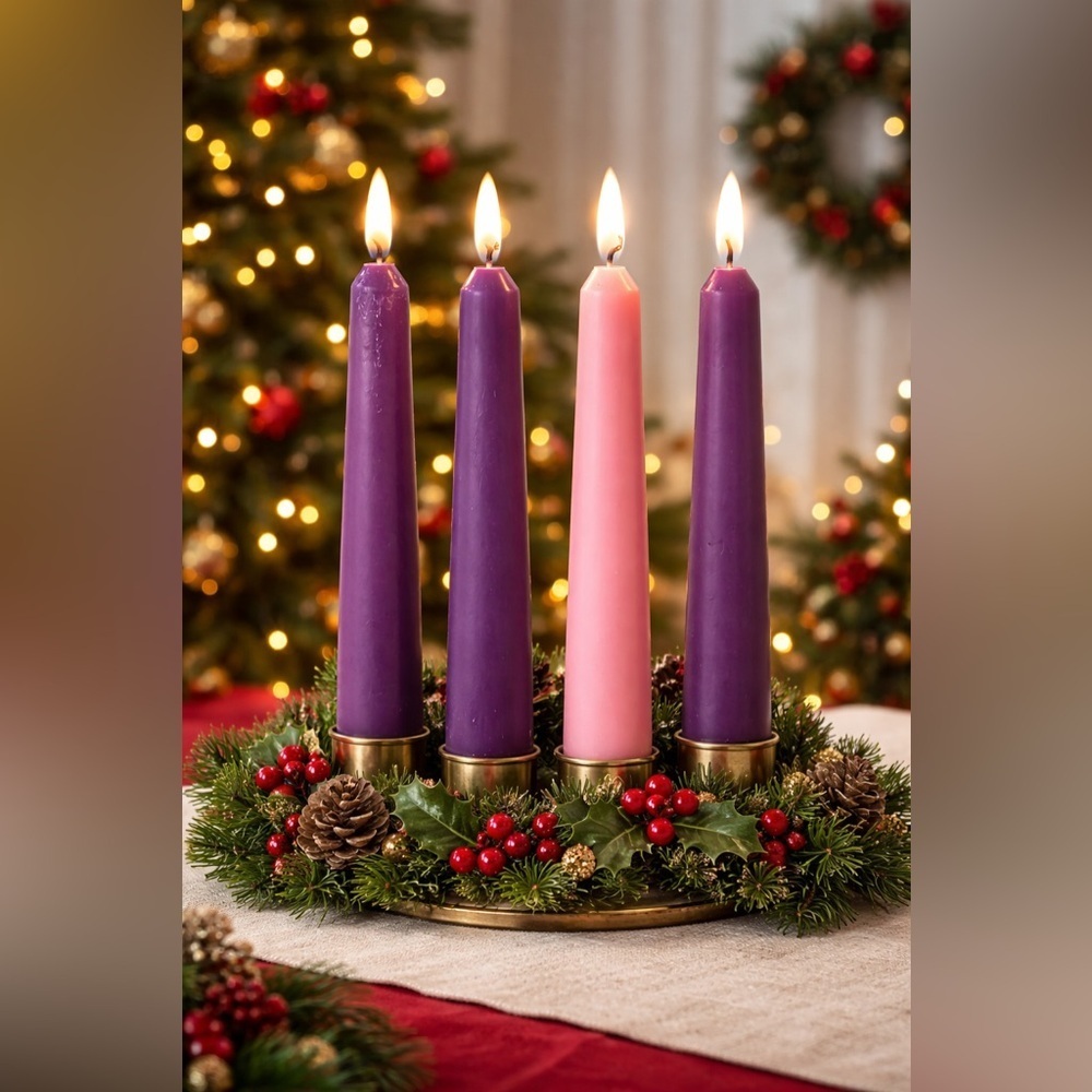 LED wax advent taper candles NEW NWT 
10.6” each Christmas pink purple 4 total